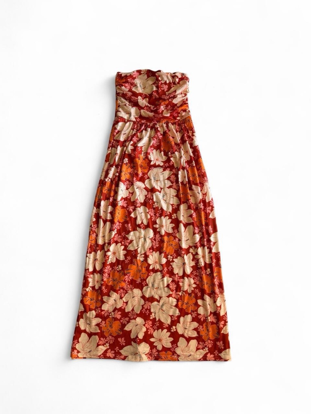 Grace Karin Orange Floral Strapless Ruched Maxi Dress